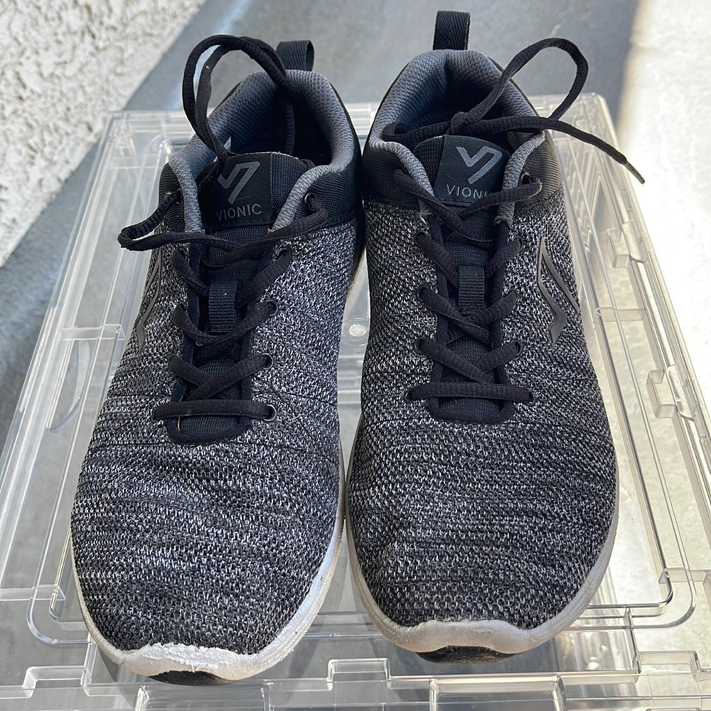 Vionic gray and black tennis shoes.